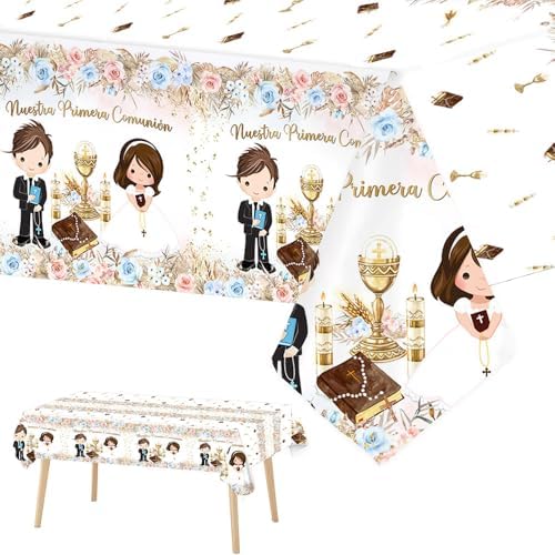 3Pcs Boho Twins First Holy Communion Tablecloth 54x108 Inch