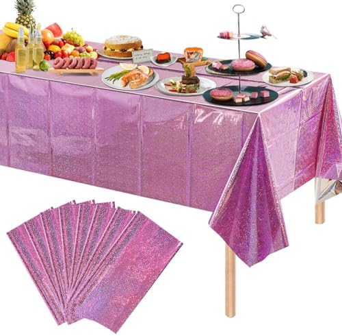 BOMSI Plastic Tablecloth 8ft Iridescent Laser Party Cover
