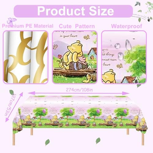 3PCS Pink Winnie Bear Tablecloth Baby Shower Decorations
