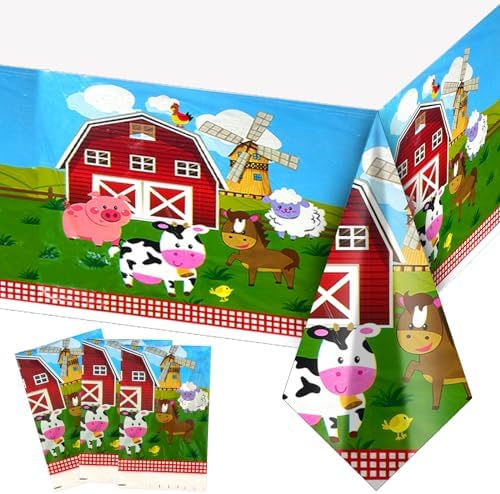 MEMOVAN Farm Animal Tablecloth 3pcs Disposable