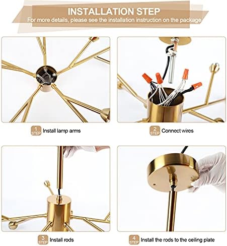 Weesalife Sputnik Chandeliers Modern Gold Brass Lighting Fixture