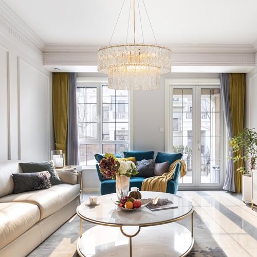 24 Inch Modern Gold Crystal Chandelier 8 Light Elegant Luxury 2 Tier