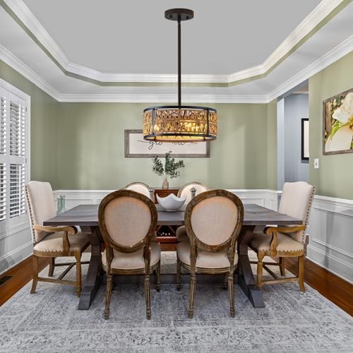 Boho Rattan Chandelier with 3 Lights and Metal Frame