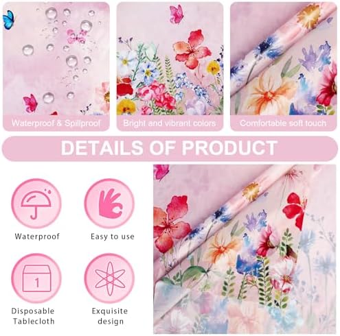 PHOGARY 2PCS Floral Tablecloth with Wildflowers and Butterflies