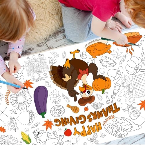 DIYASY Thanksgiving Coloring Tablecloth for Kids