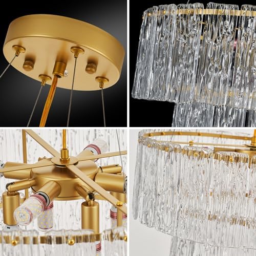24 Inch Modern Gold Crystal Chandelier 8 Light Elegant Luxury 2 Tier