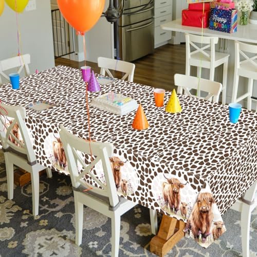 3Pcs Highland Cow Print Tablecloth for Birthday Party