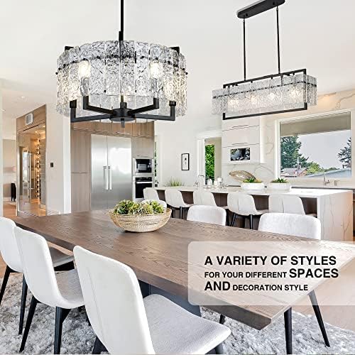 IKK Modern Black Crystal Chandelier with Water Ripple Glass