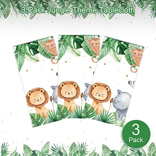 Jungle Safari Tablecloth 3pcs Sage Green Animal Print For Parties