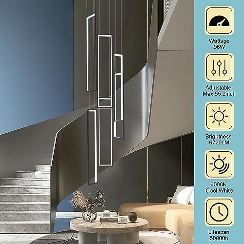 CHYING 6-Light Black LED Chandelier for High Ceilings