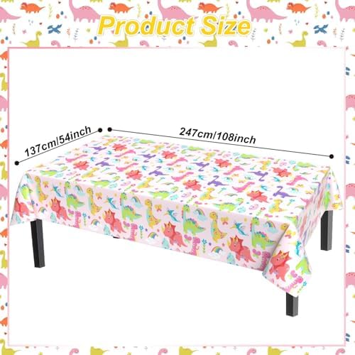 3 Pack Pink Dinosaur Tablecloth for Girls Birthday