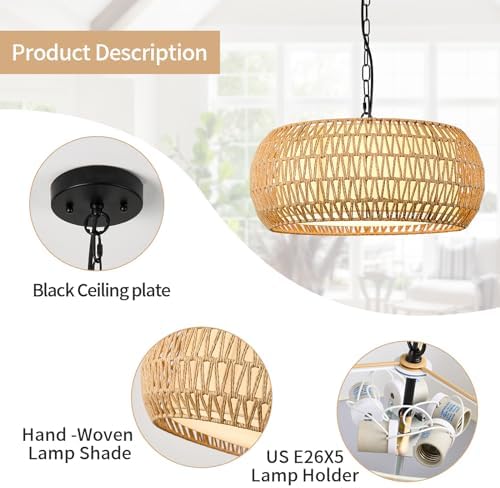 19 Inch Boho Chandelier with 5 Lights
