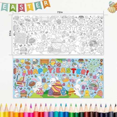 Artlunar Giant Easter Coloring Tablecloth with Poster