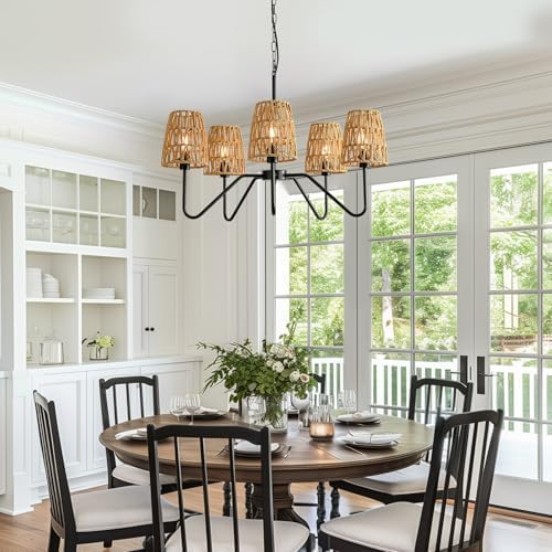 5-Light Rattan Chandelier Dining Room Decor