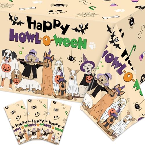 4Pcs Happy Halloween Tablecloth with Ghostly Puppies