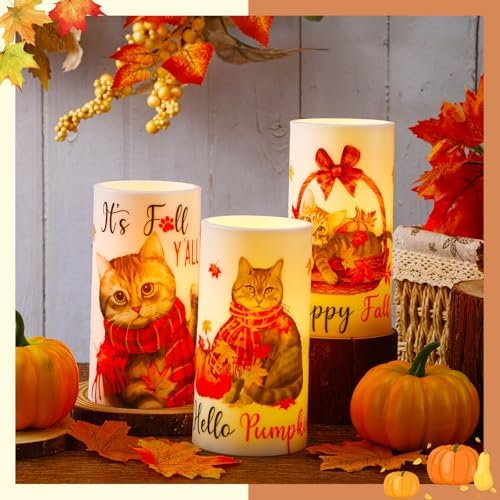 Retisee 3 Pcs Fall Flameless LED Candles with Remote Control