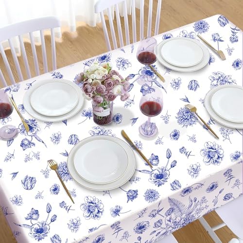 2Pcs Blue White Floral Party Tablecloth