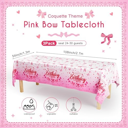 3pcs Pink Bow Tablecloths for Birthday Parties