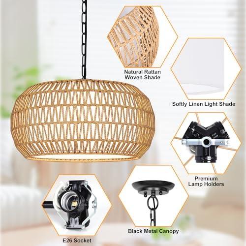 VerRon 19 Inch Rattan Chandelier for Dining Room and Kitchen