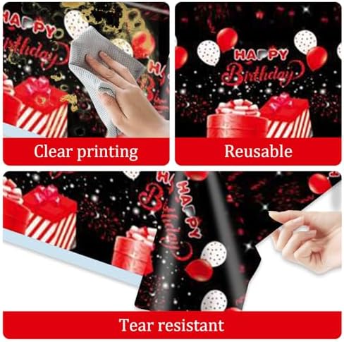 2pcs Red and Black Birthday Tablecloth 87x51 Inches Party Decoration