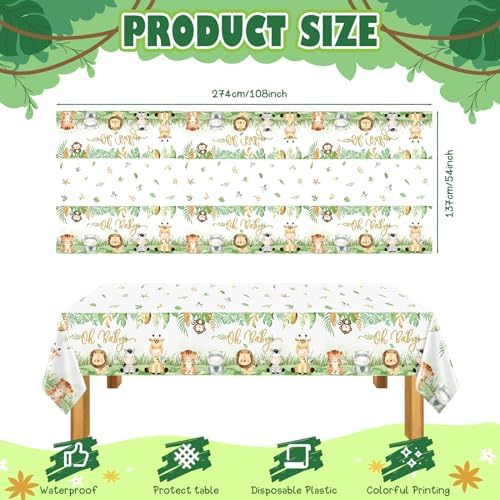 6 Pcs Safari Baby Shower Tablecloths Jungle Animals Decorations