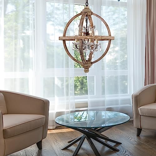 Cawabien 4-Light Rustic Wood Chandelier 20