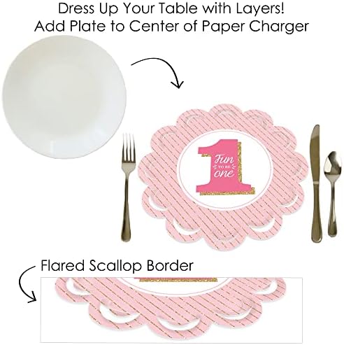 Big Dot of Happiness 1st Birthday Girl Paper Chargers Set of 12