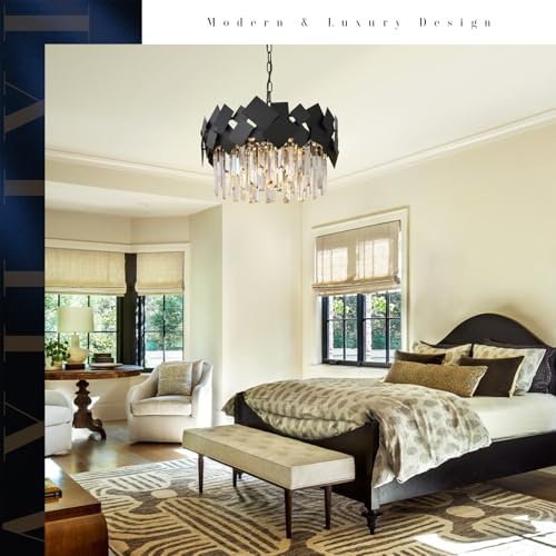 Modern Crystal Chandelier Black Round 7-Light Luxury Ceiling Light
