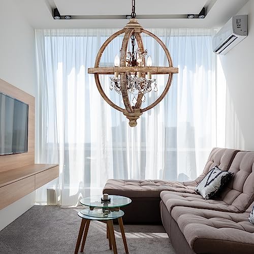 Cawabien 4-Light Rustic Wood Chandelier 20