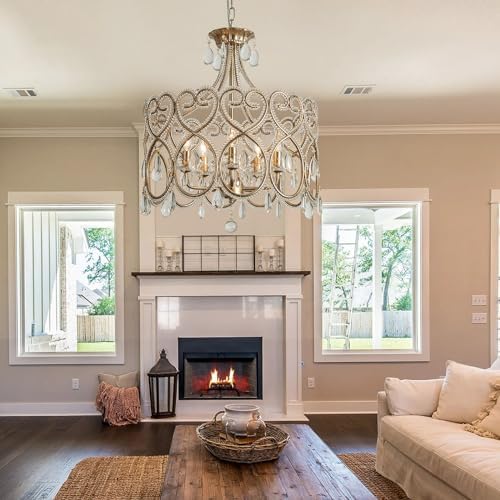 Antique Silver Crystal Chandelier with 5 Lights