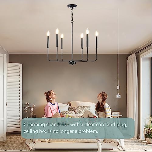 HOXIYA 256 Inch Dimmable Plug In Chandelier with 6 Lights