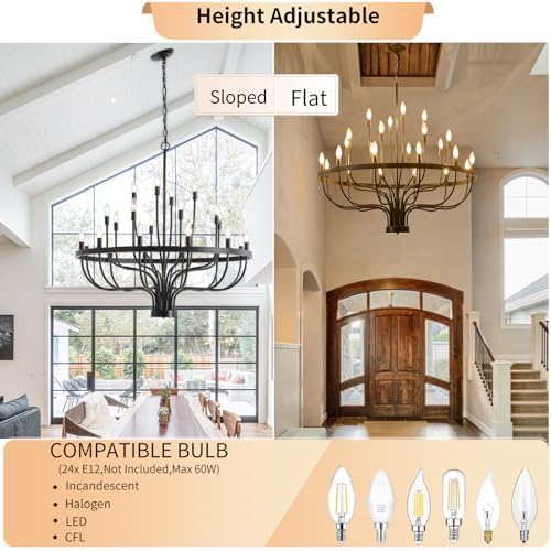 BAOURE 24 Light Black Chandelier 39 Inch Round