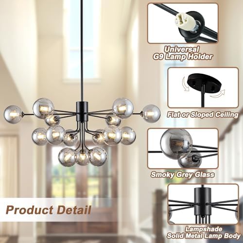 15 Light Sputnik Chandelier Black Modern Ceiling Light Fixture