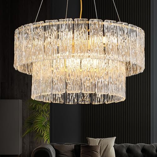 24 Inch Modern Gold Crystal Chandelier 8 Light Elegant Luxury 2 Tier