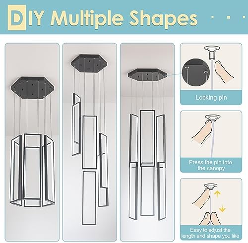 CHYING 6-Light Black LED Chandelier for High Ceilings