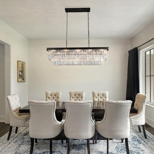 Black Crystal Chandelier 15-Lights Modern Rectangle Dining Room Light Fixture
