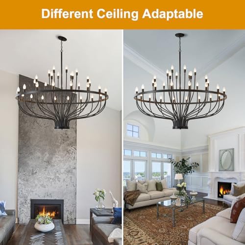 48 Inch Black Chandelier for Dining Room with 33 Lights