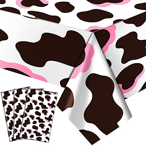 3 Pcs Pink Cowgirl Farm Animal Print Tablecloth for Kids Birthday Party