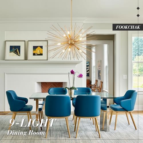 32in Gold Sputnik Chandelier 9-Light Modern Fixture