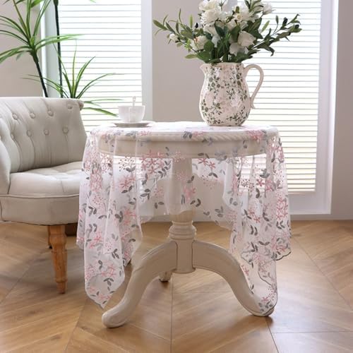 Kids Table Cloths 51x51 Inch Lace Embroidered Polyester Dustproof Cover