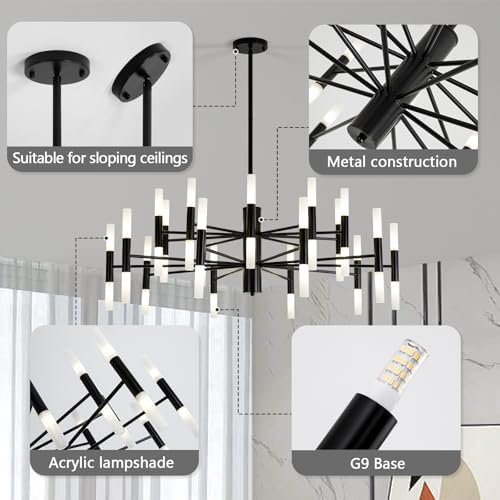 Black Farmhouse Chandelier with 40 Lights 393 Inch Round Industrial Pendant Light