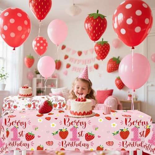 6PCS Strawberry Tablecloth for 1st Birthday Party
