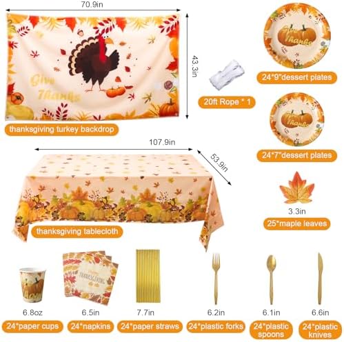 219PCS Thanksgiving Party Supplies Decorations Set for 24 Guests