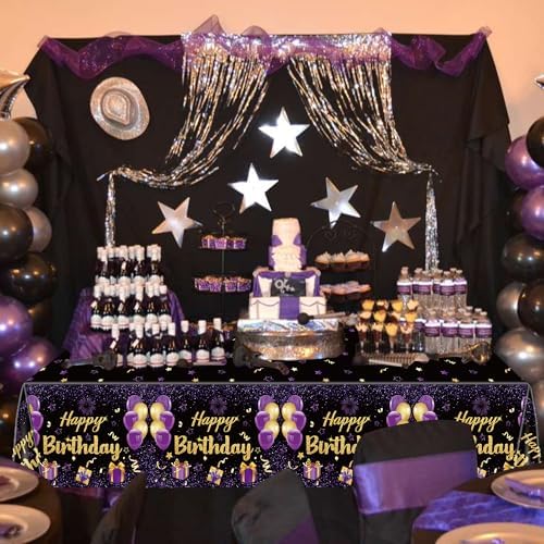 2 Pack Purple Gold Birthday Tablecloths 51x87 Inch