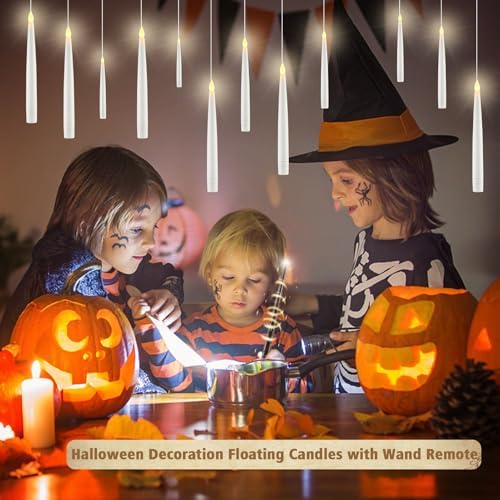 JOSU Floating Candles with Wand Remote 12 Pcs Halloween Decorations