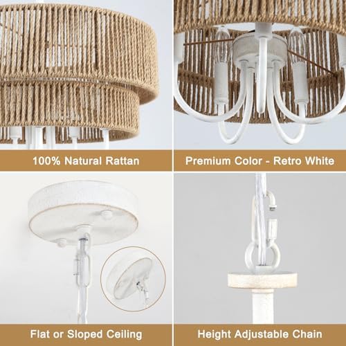 18 Inch Rattan Chandelier with Wicker Shade