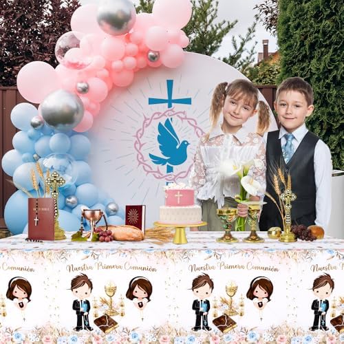 3Pcs Boho Twins First Holy Communion Tablecloth 54x108 Inch