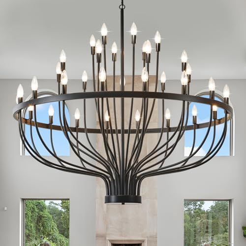 48 Inch Black Chandelier for Dining Room with 33 Lights