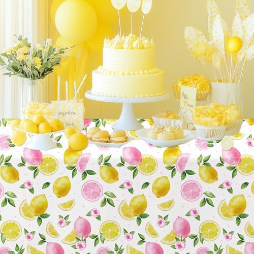 Pink Lemon Party Tablecloth 3 Pack Disposable 55x86in