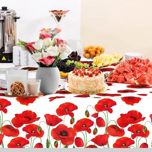 Red Poppy Flowers Party Tablecloth 2 Pcs 54x87In